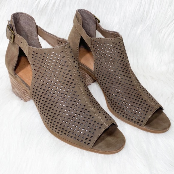 Jessica Simpson Shoes - Jessica Simpson Perforated Peep Toe Heeled Suede Sandal Bootie
